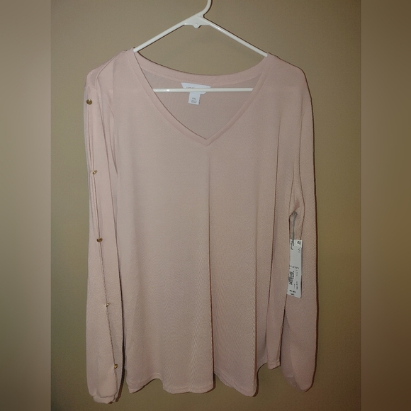 Liz Claiborne Women's Pink V-Neck Top With Keyhole Sleeves, Size XXL - Picture 1 of 7